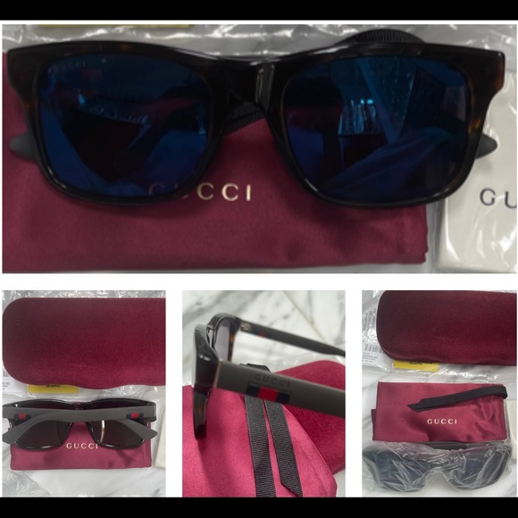 GUCCI COOL UNISEX HAVANA AND BLUE MIRROR SUNGLASSES - Picture 13 of 16